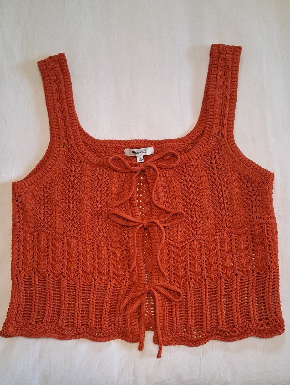 Madewell Pointelle Stitch Tie Front Sweater Tank In Rustic Flame